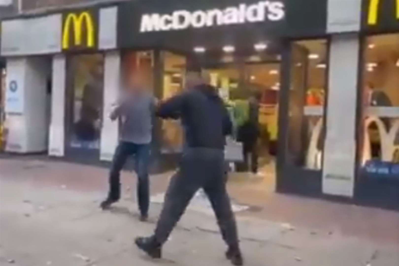 The brawl started outside the town centre's McDonald's