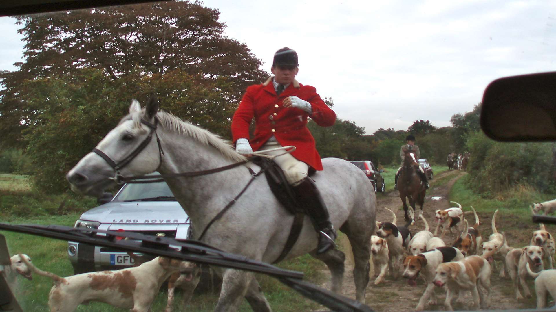 Hounds and hunt staff of the East Kent Hunt.