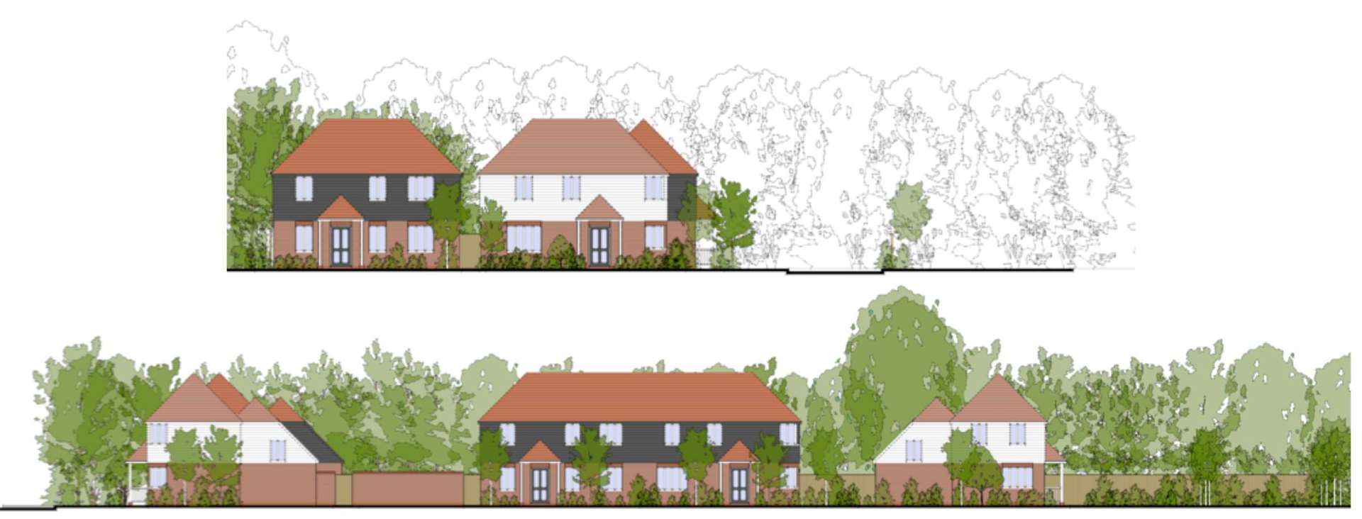 Drawings of what the five new homes in Preston near Wingham could look like. Picture: Sterling Architecture