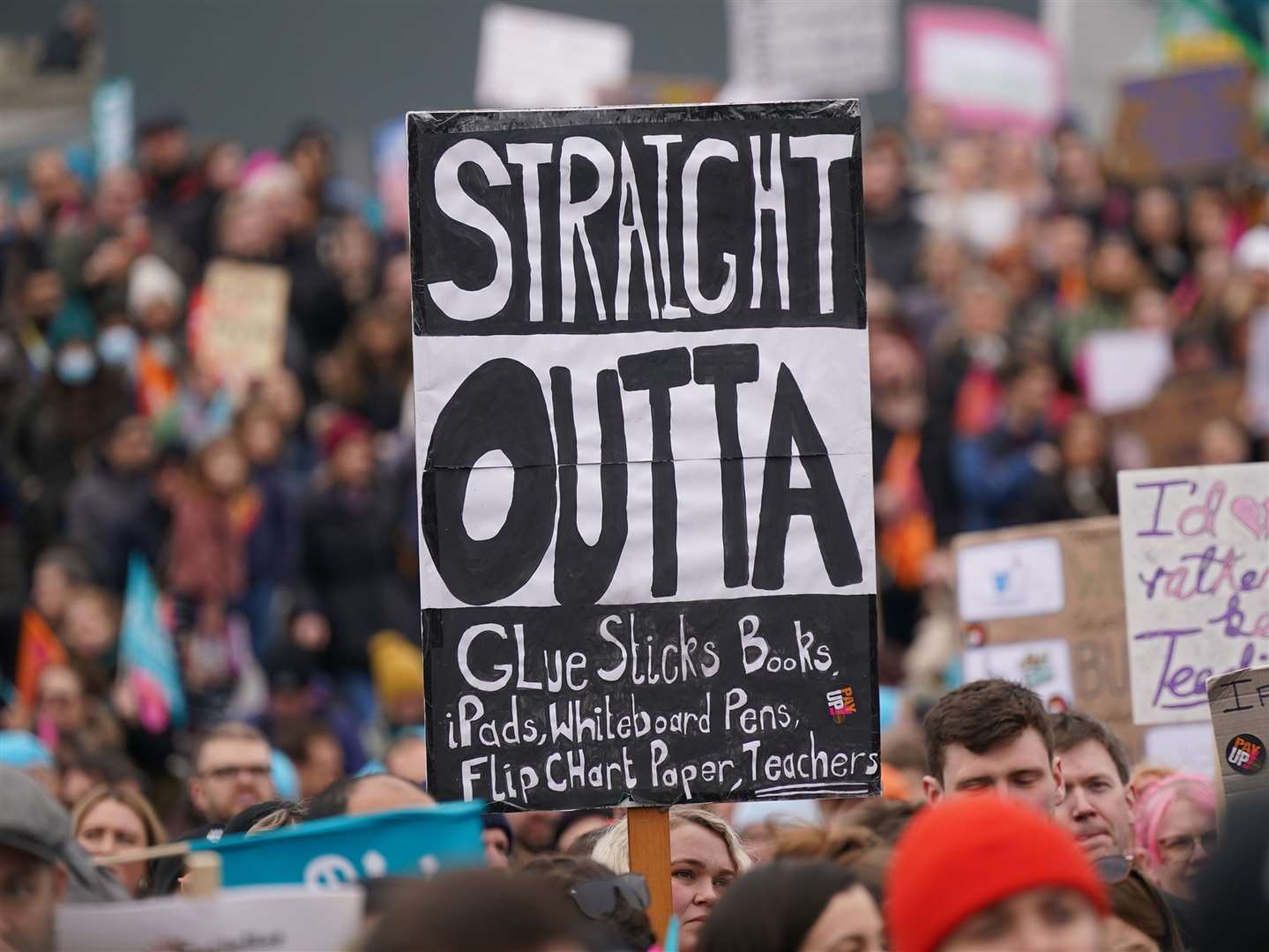 Protesters during a strike rally in Trafalgar Square, central London. Picture date: Wednesday March 15, 2023.