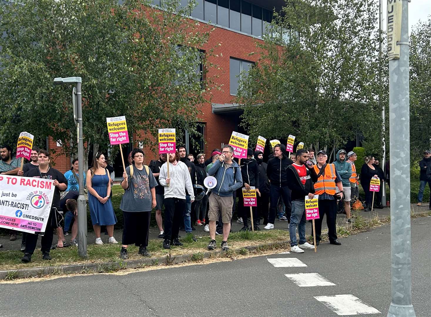 Anti-racism protesters stationed in Maidstone Road on Wednesday night