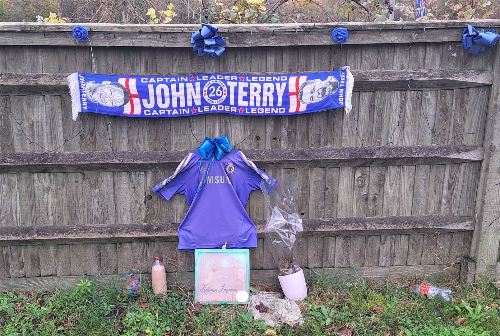 The shrine to Kieran Ingram at the accident spot in Park Pale, Shorne