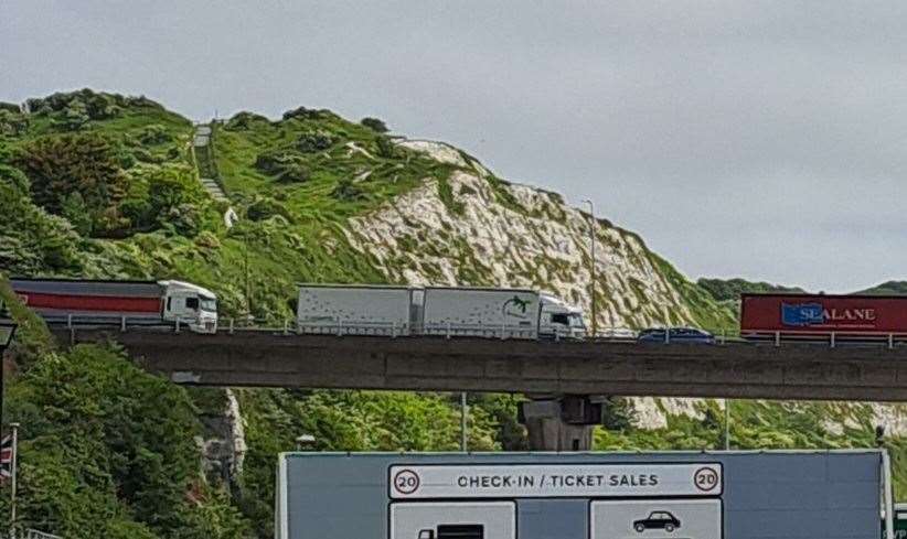 Lorries and cars alike are foced to queue during peak travel times