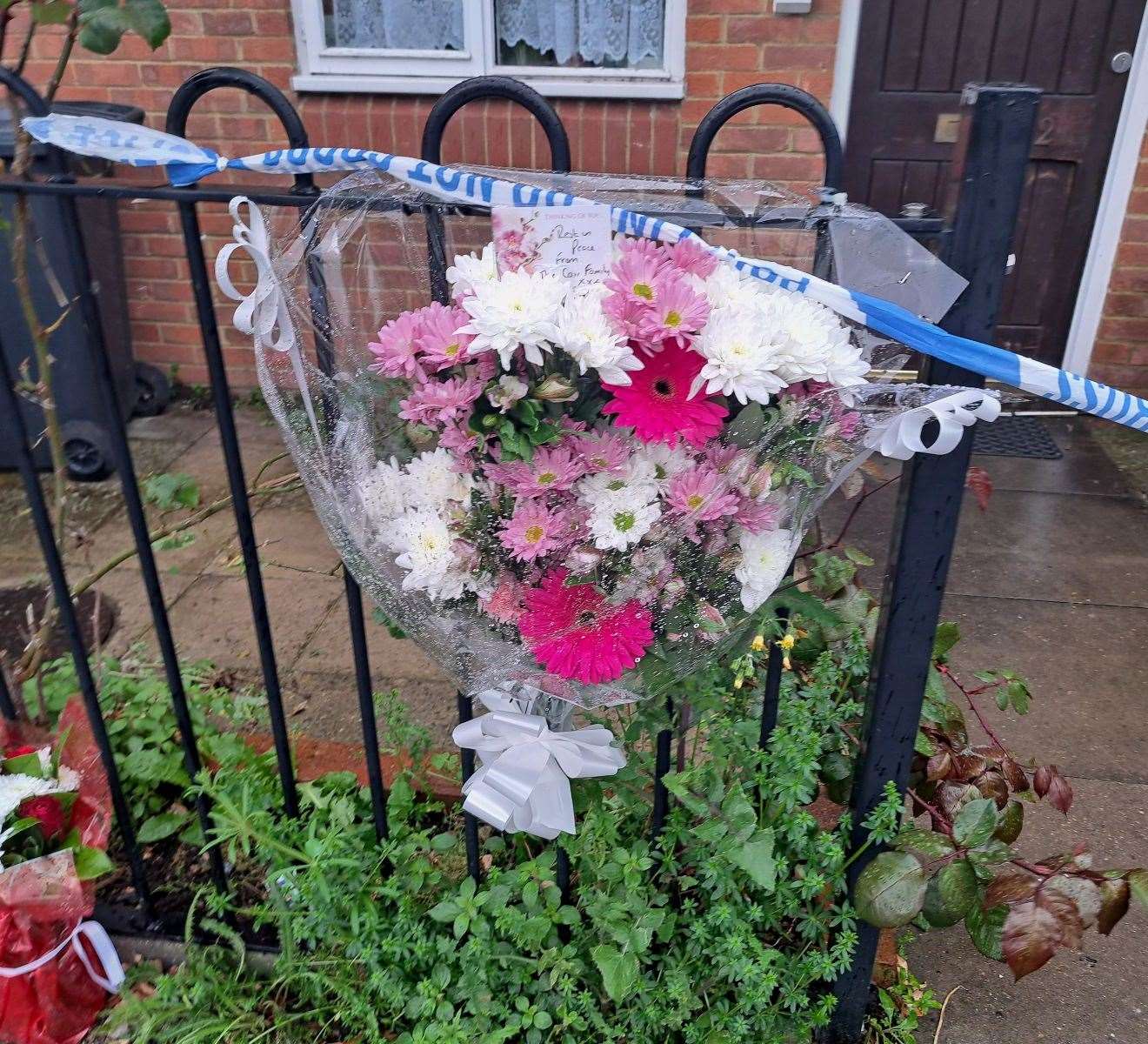 Tributes left in Priory Road, Dartford, for Hayley Burke