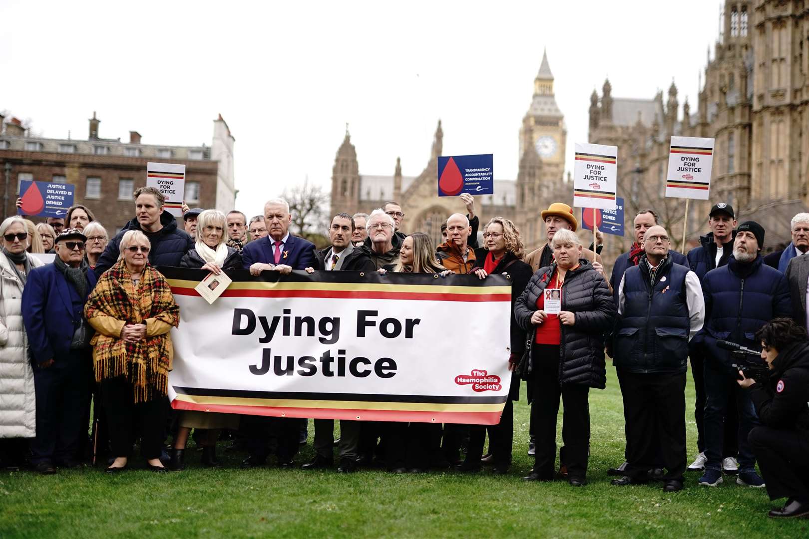 Campaigners protested on College Green in Westminster, London calling for action on compensation payments for victims of the infected blood scandal in February (Aaron Chown/PA)