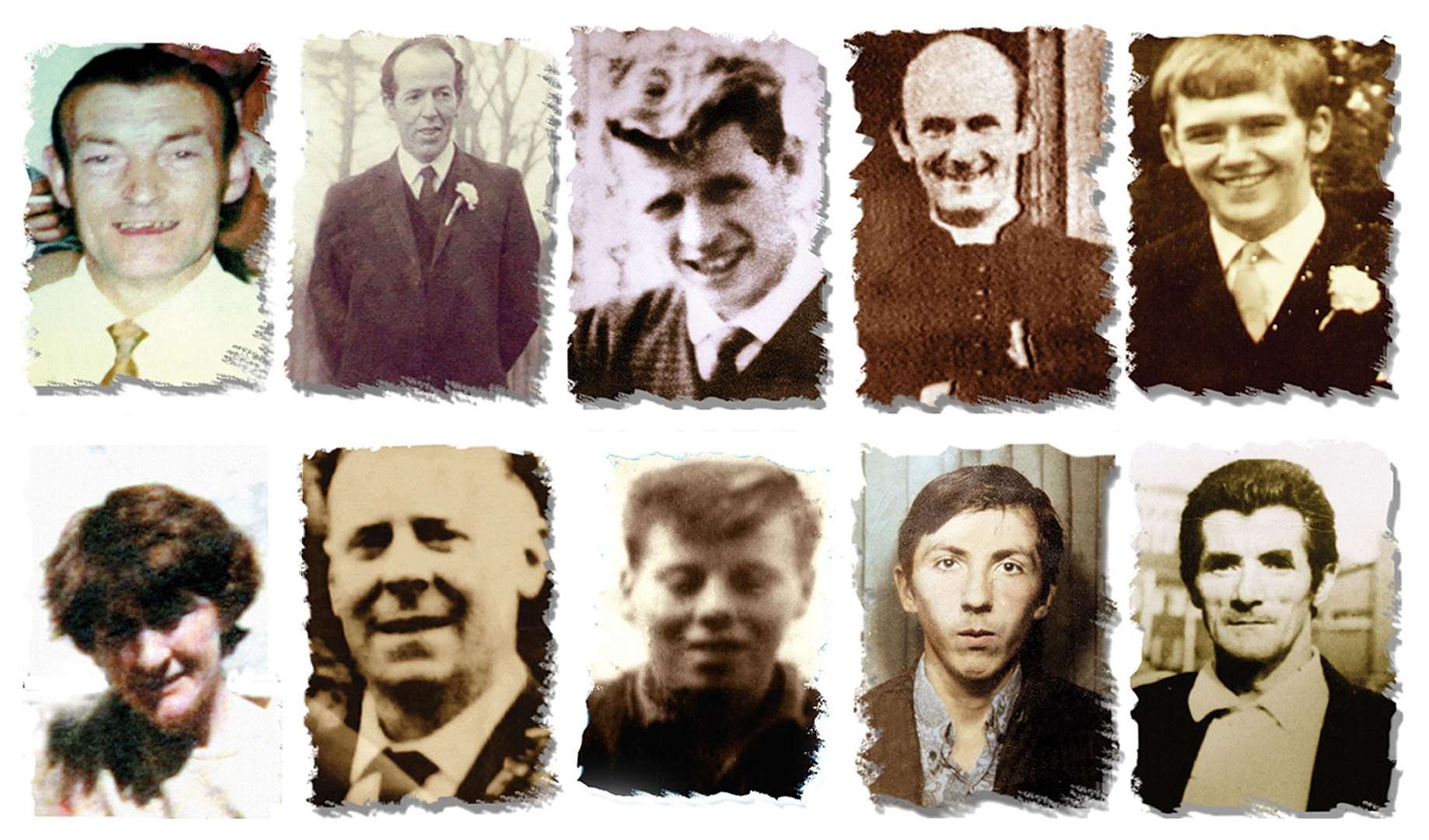 (Top row L to R) Joseph Corr, Daniel Teggart, Eddie Doherty, Father Hugh Mullan, Frank Quinn, Paddy McCarthy, (Bottom row, L to R) Joan Connolly, John McKerr, Noel Philips, John Laverty and Joseph Murphy were shot dead in Ballymurphy in 1971 (Ballymurphy Massacre Committee/PA)