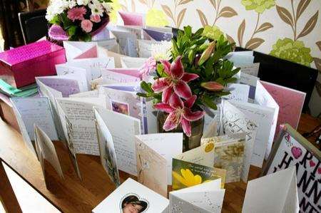Cards and flowers left at Sharon Coan's home in Dartford.