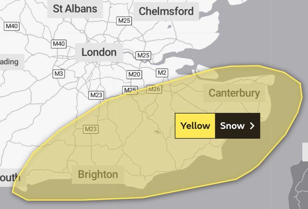 Met Office issues yellow weather warning for snow across Kent