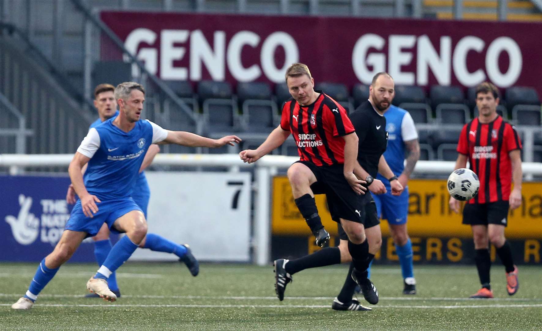 Glebe (red) won the DFDS Kent Veterans Cup Final against Herne Bay. Picture: PSP Images