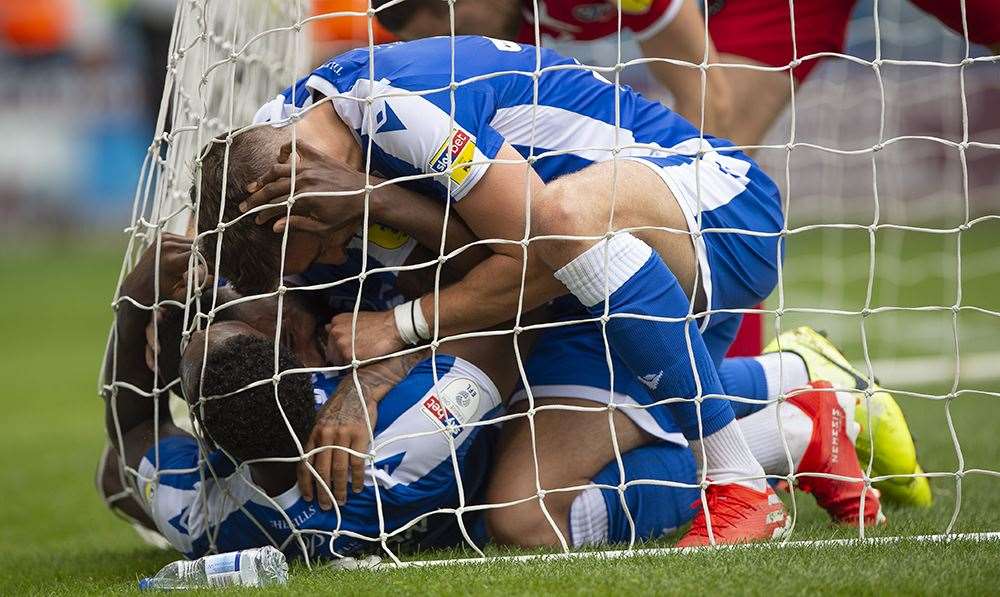 Gillingham celebrate another goal Picture: Ady Kerry (15968378)