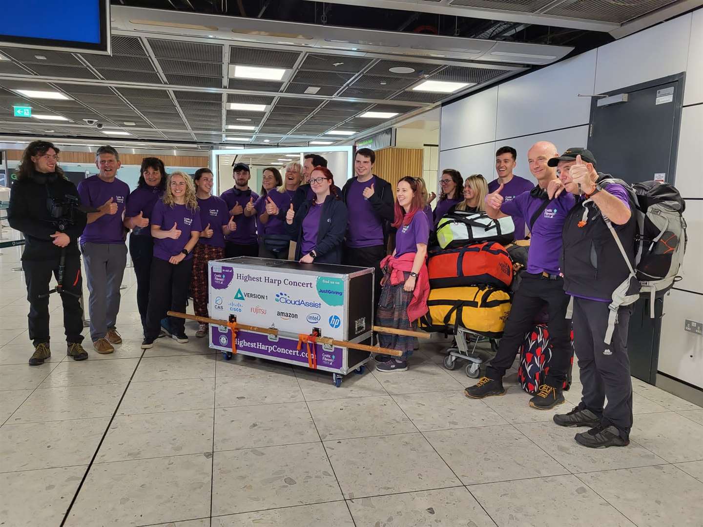 Group getting ready for the hike up Mount Kilimanjaro, with Siobhan Brady in the middle with glasses and Caroline Heffernan two people to the left of Ms Brady (Stephen Lappin)