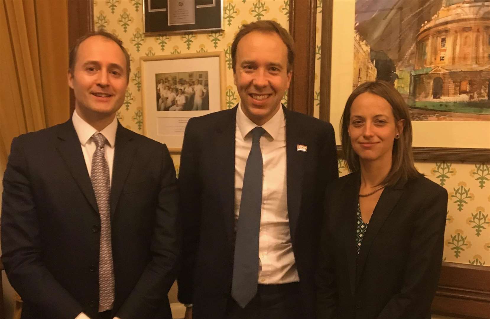 Canterbury City Council leader Simon Cook, Health Secretary Matt Hancock and Faversham MP Helen Whately