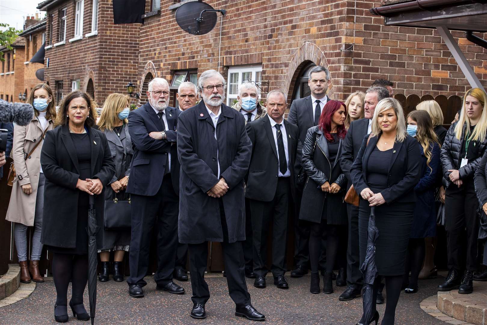 Sinn Fein leader Mary Lou McDonald, former Sinn Fein leader Gerry Adams, and Deputy First Minister Michelle O’Neill attending the funeral in west Belfast (Liam McBurney/PA)