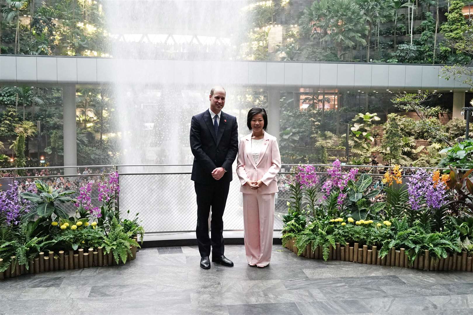 The Prince of Wales with Sim Ann, Singapore’s senior minister of state for foreign affairs (Jordan Pettitt/PA)