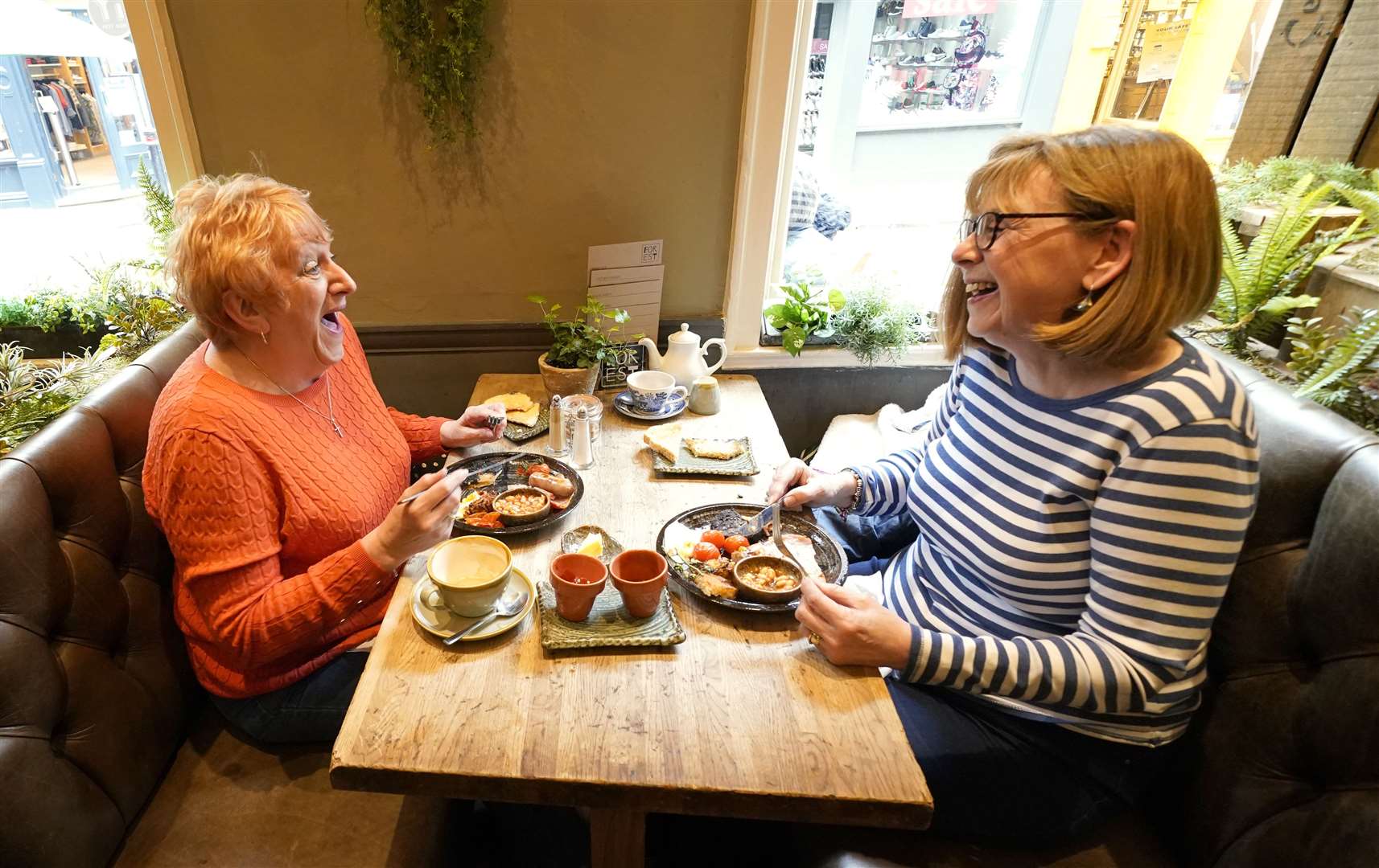 Karen McPherson (left) and Val Cavanagh were among the first to dine out at the Forest restaurant in York (Danny Lawson/PA)