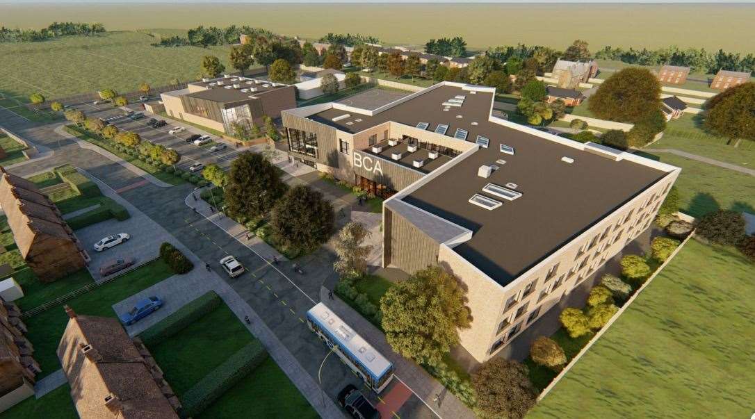 An aerial view looking south east towards the main school building and sports block. Pic: Noviun Architects