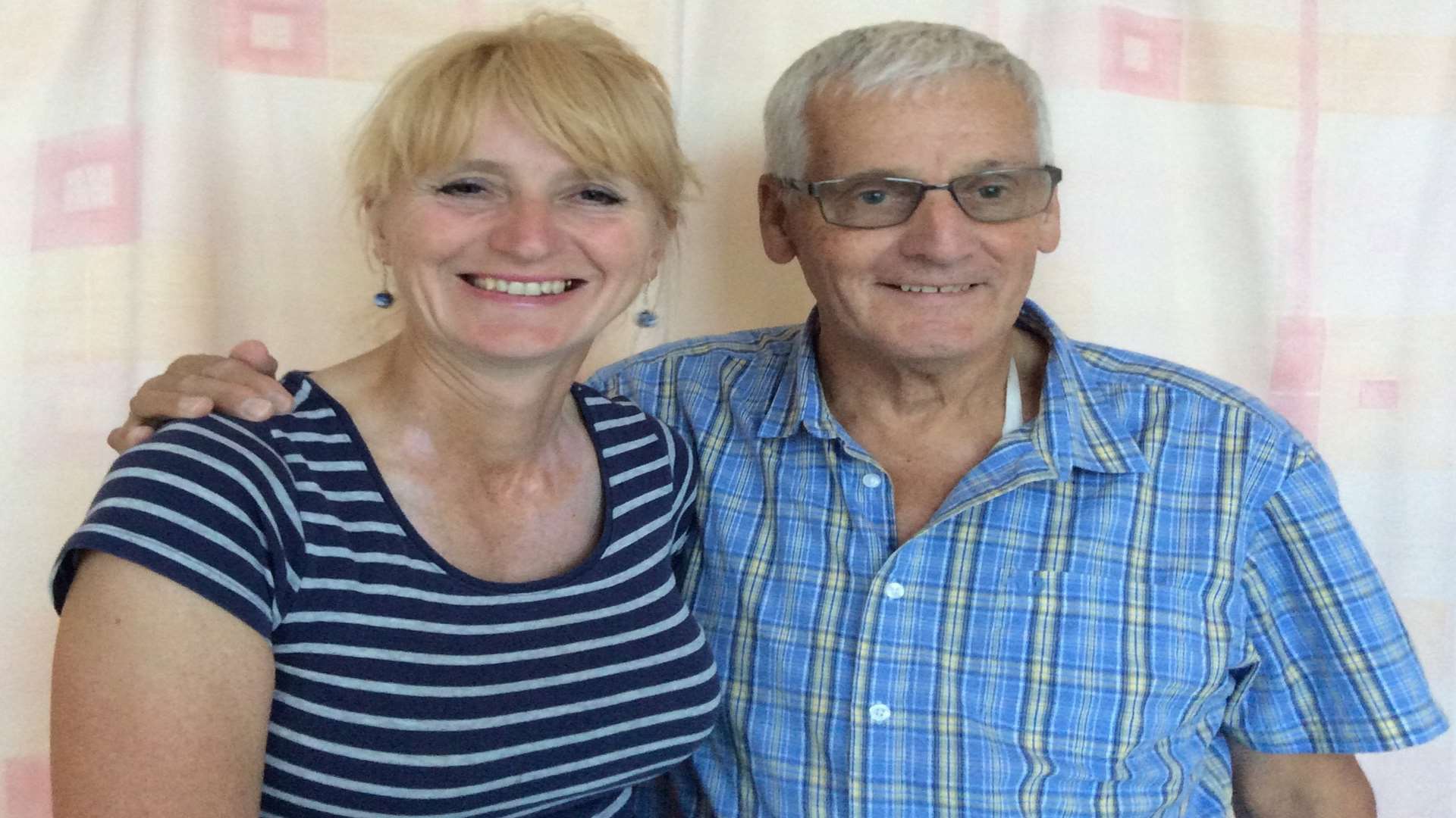 Louise Ludwig visiting friend Bill Goodall in hospital