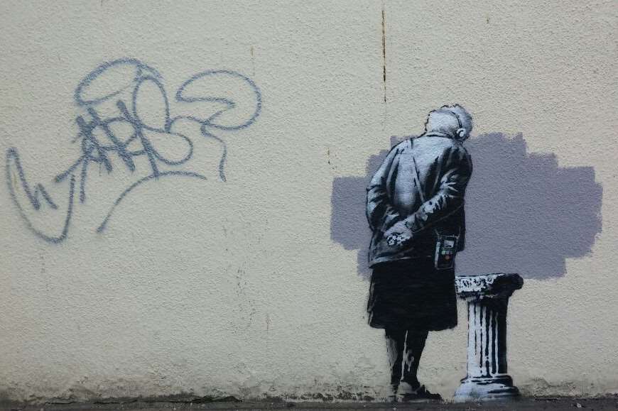 Folkestone's Banksy before it was targeted by vandals