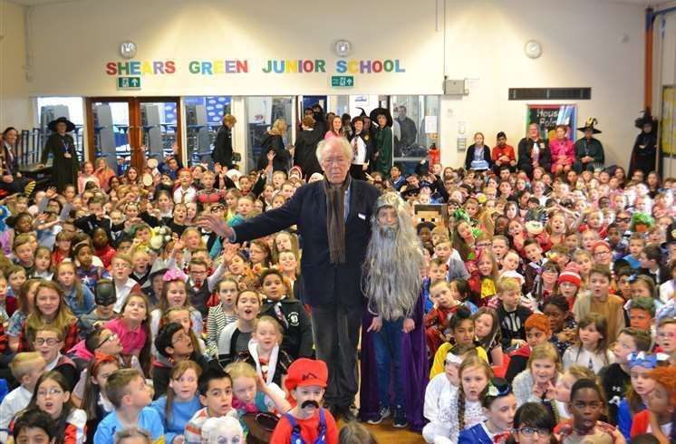 Michael Gambon at Shears Green Junior School on World Book Day. Picture: Shears Green Junior School