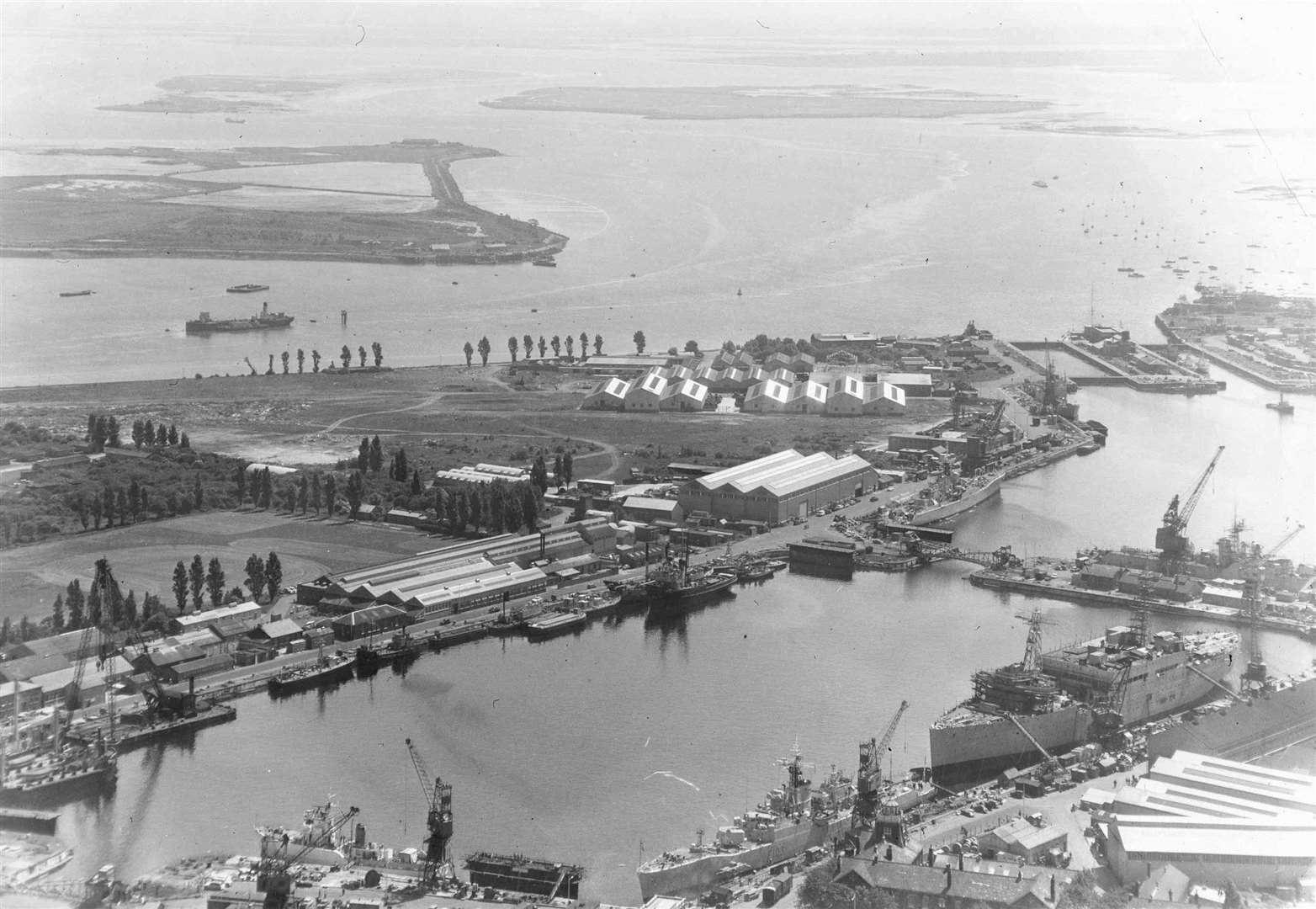 An aerial photo of Chatham Dockyard in the early 1960s