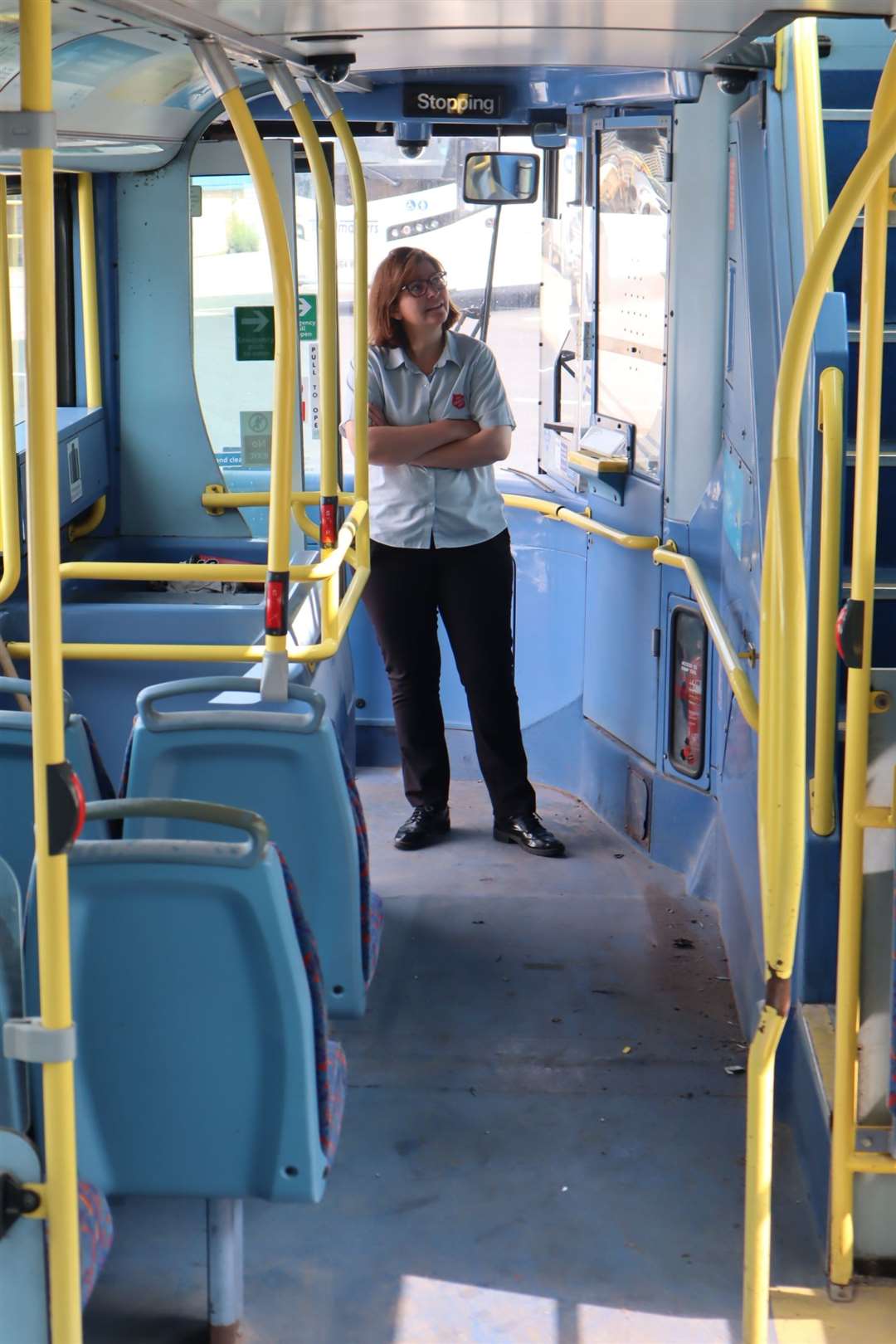 Downstairs inside the Sheppey Community Development Forum's community supermarket bus donated by Tim Lambkin of Travelmasters