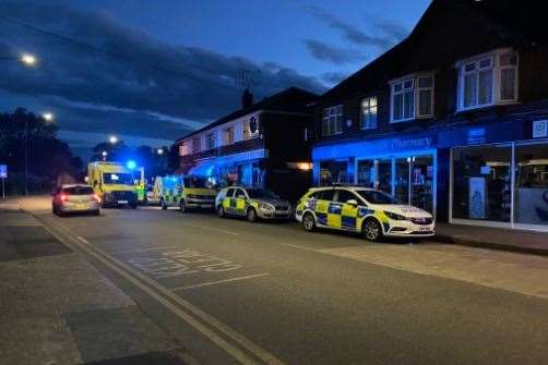 Police photographed outside the pharmacy in St John's Road, Swalecliffe, on July 1. Picture James McKinven