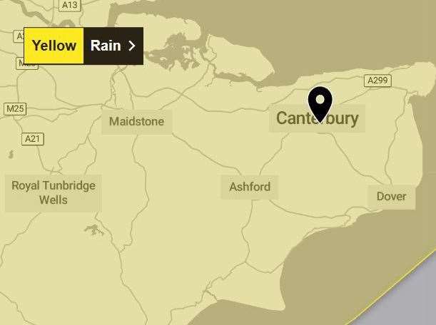 The Met Office has extended its yellow weather warning for rain to the whole of Kent