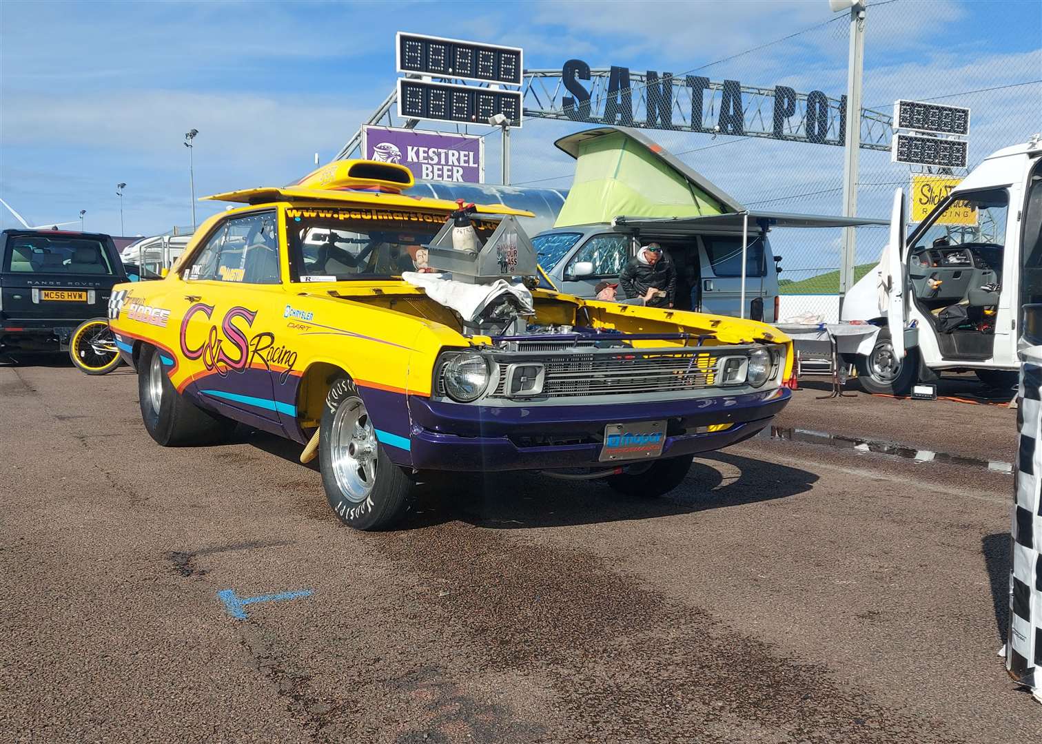 A super modified Dodge dragster ready for action at Santa Pod