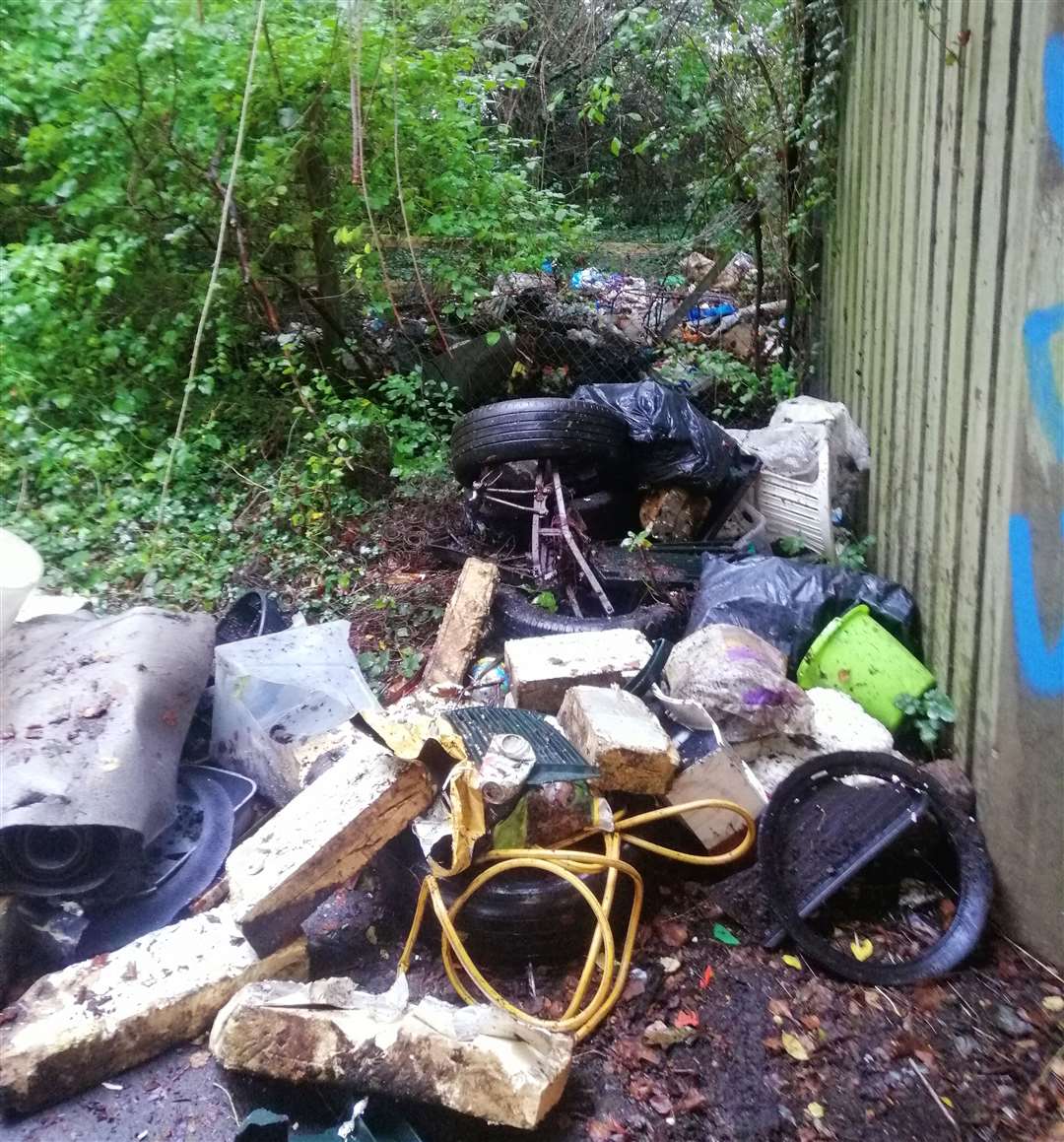 Rubbish dumped by the M20 underpass at Penenden Heath