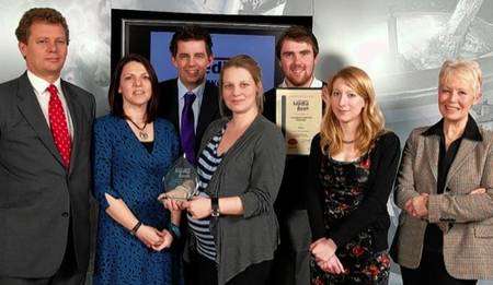 From left, Shepherd Neame chief executive Jonathan Neame, Denise Eaton, Simon Tulett, Lauren Abbott, Jamie Bullen, Rachel Hovenden, and chair of judges Barbara Sturgeon