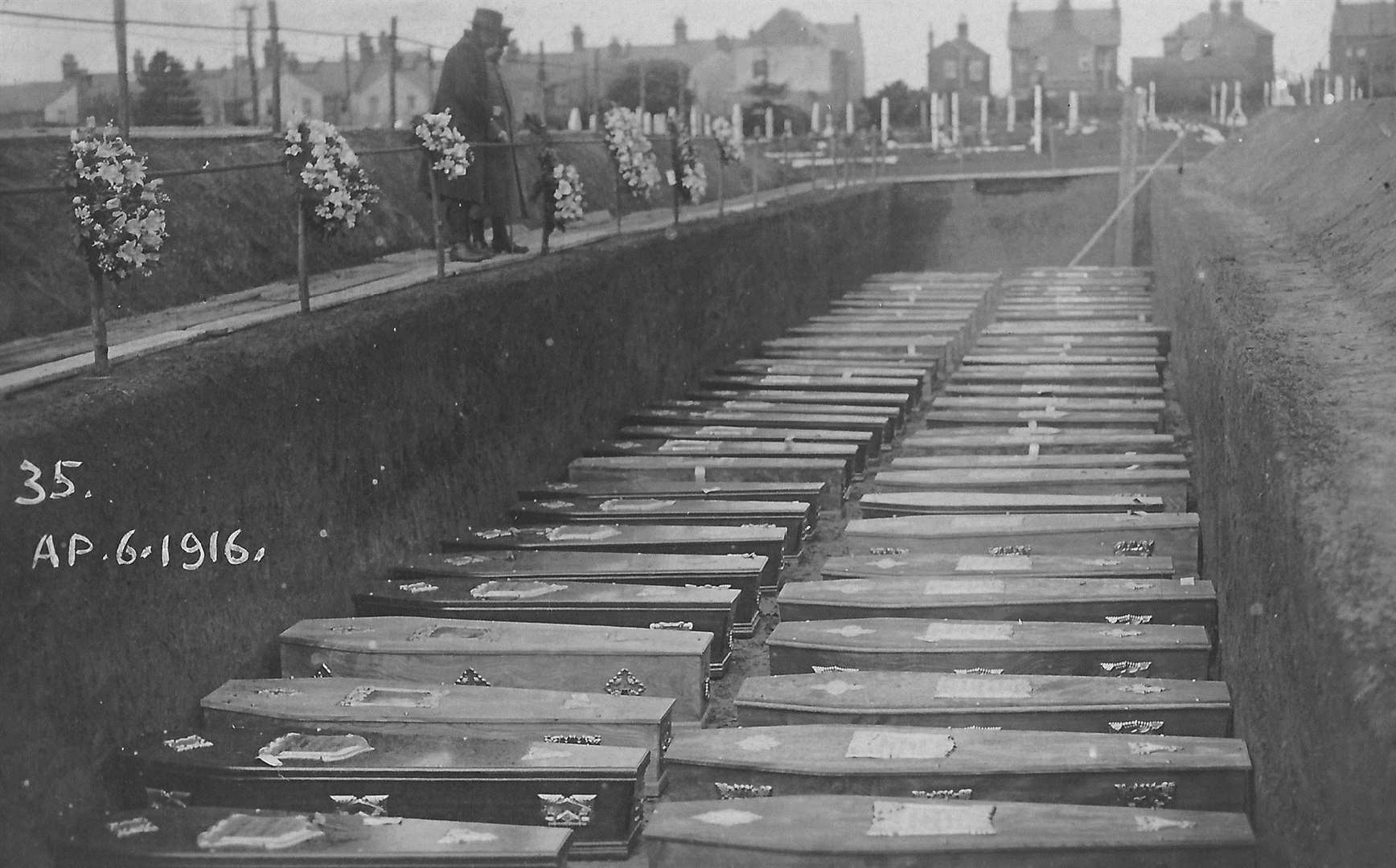 The coffins of those who died in the 1916 gunpowder explosion in Faversham