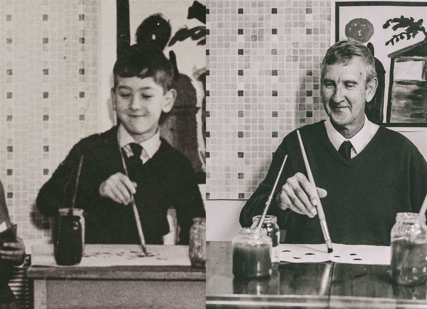 Keith Oliver recreated a photograph of him painting when he was a boy (Keith Oliver/Alzheimer’s Society/PA)