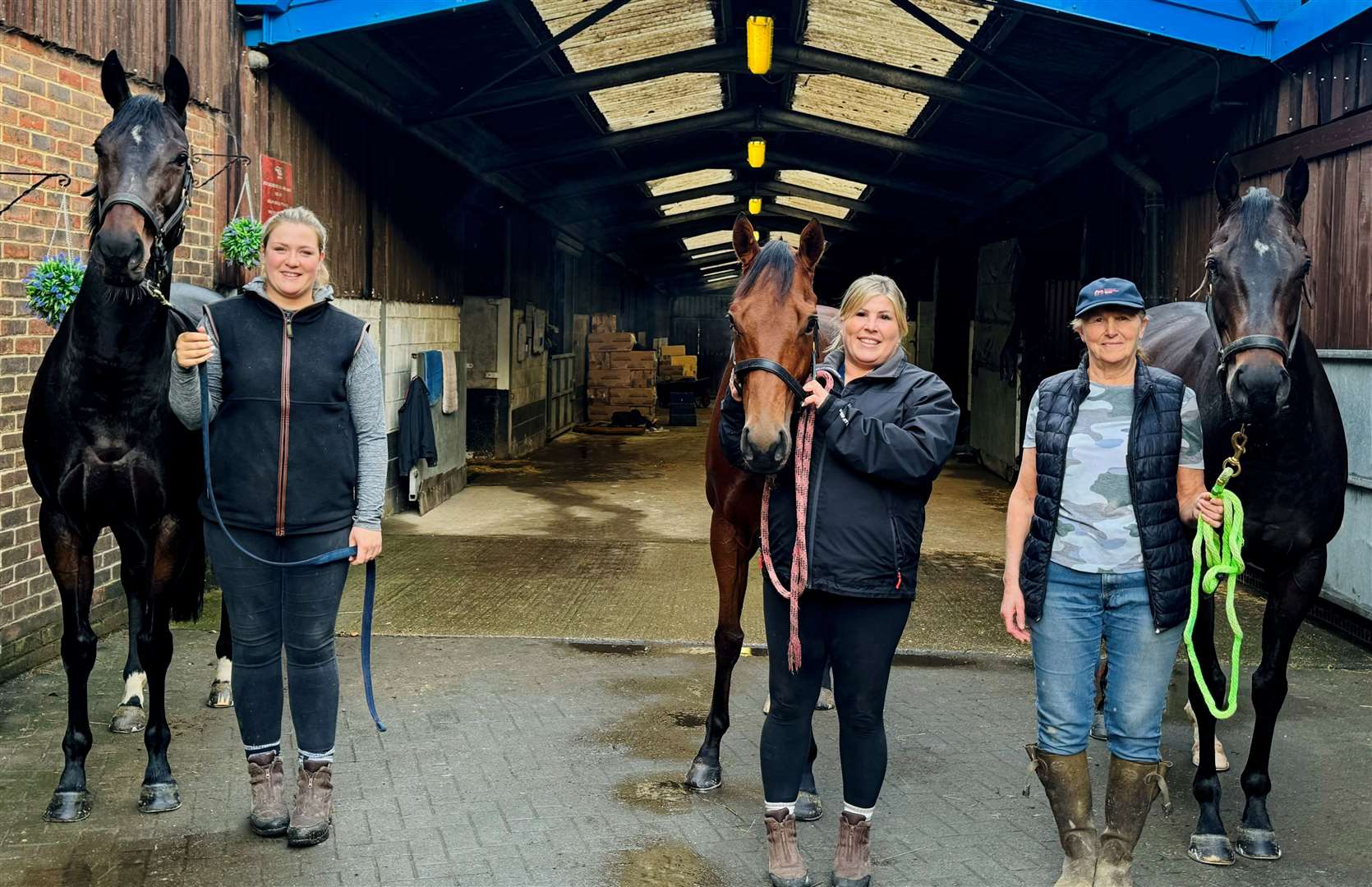 Trainer Karen Jewell with winning horse Torbellino, centre, runner-up Pablo Prince on the left and The Colorist, who finished fourth, on the right. Picture: Karen Jewell Racing