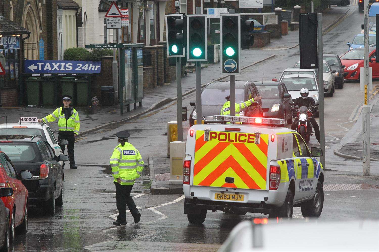 Police control traffic along West Street, Sittingbourne