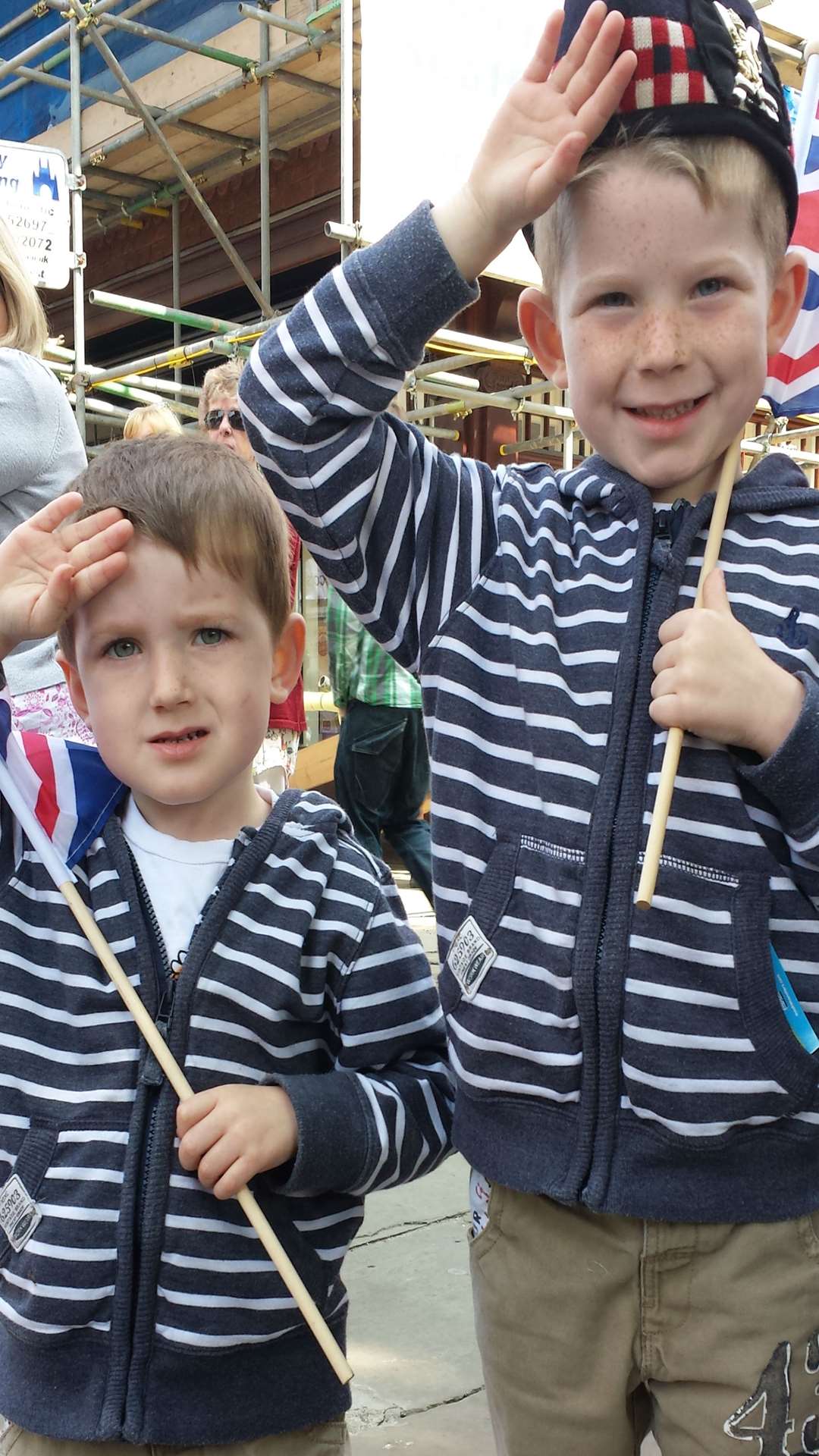 Ryan, three, and Connor Cook, five, waiting to see their dad Cpl Paul Cook