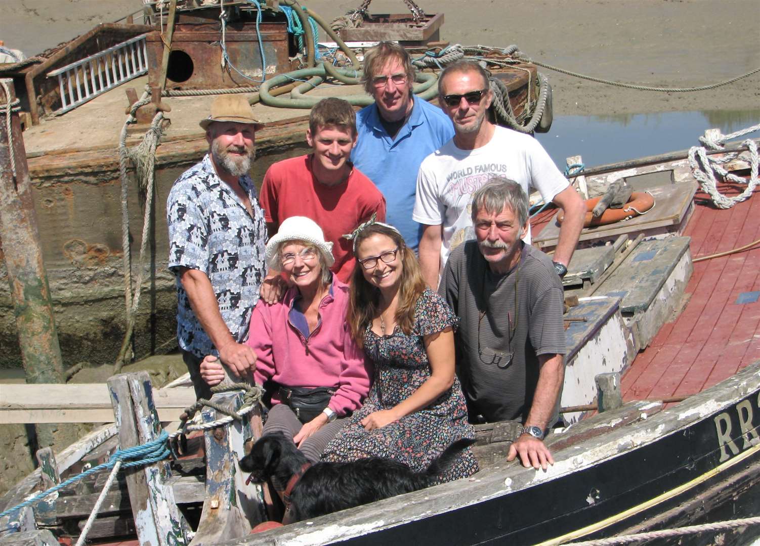 A save haven for Thistle at Faversham where she is being restored by (clockwise from top left) Ian Reekie, Morgan Lewis, Kerry McSwain, Andy Reeve, Bob Berk, Victoria Shorland and Lena Reekie