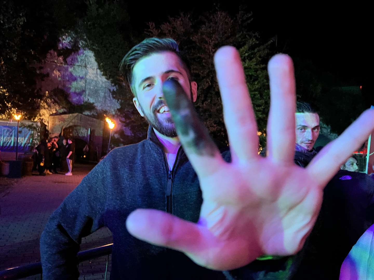 Reporter Ben's finger after he touched Fluffy's bear. Picture: Megan Carr