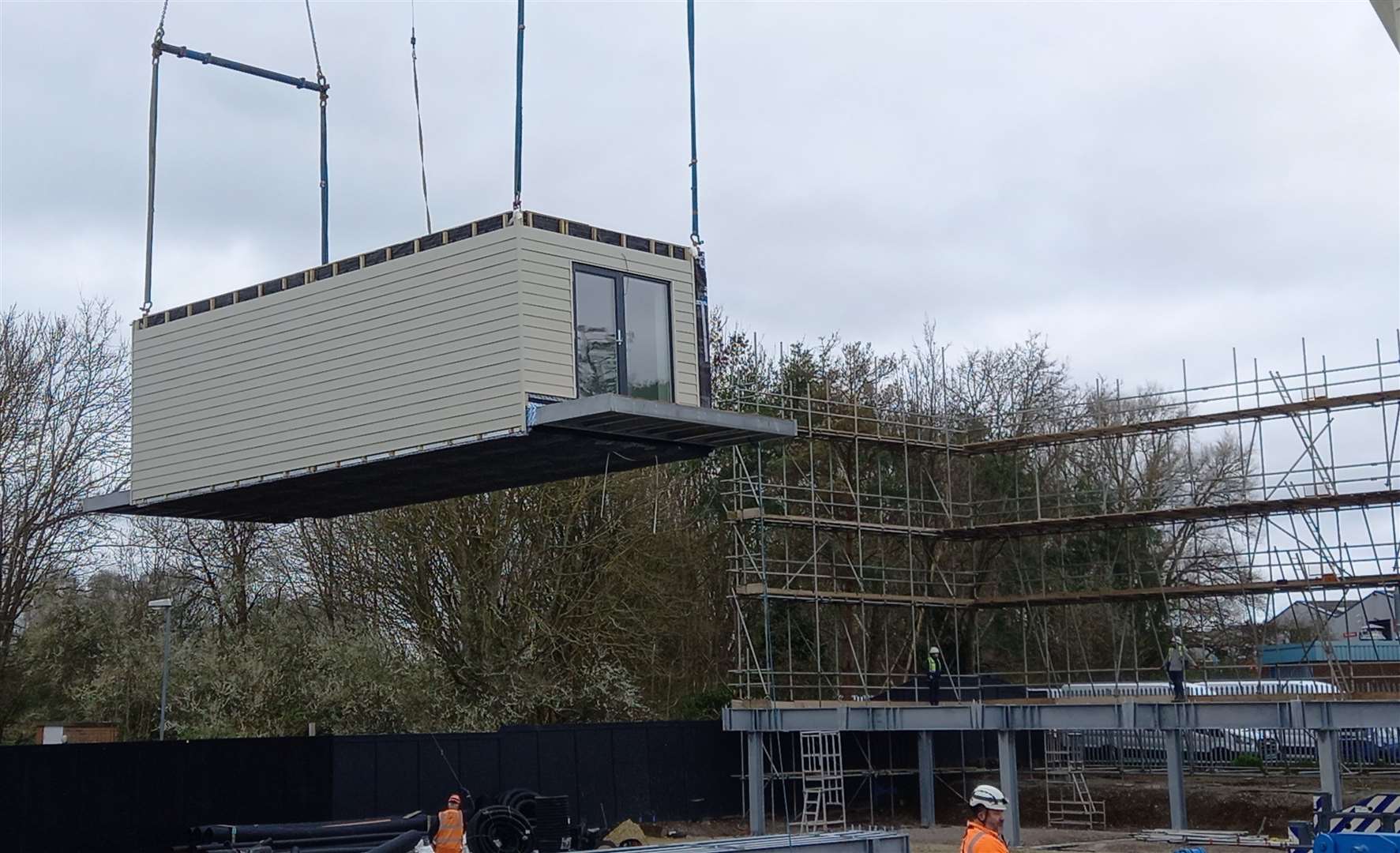 The homeless pods have been lifted into place. Picture: ABC