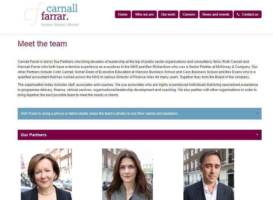 A screenshot of Carnall Farrar's website