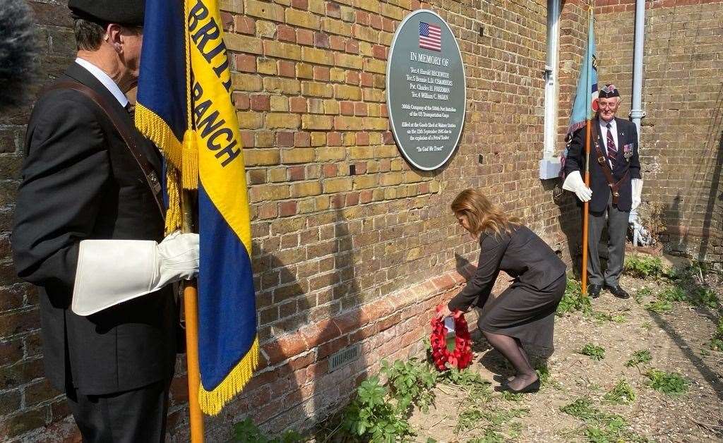 Mrs Elphicke laying the wreath at the station memorial. Picture: Office of Natalie Elphicke MP