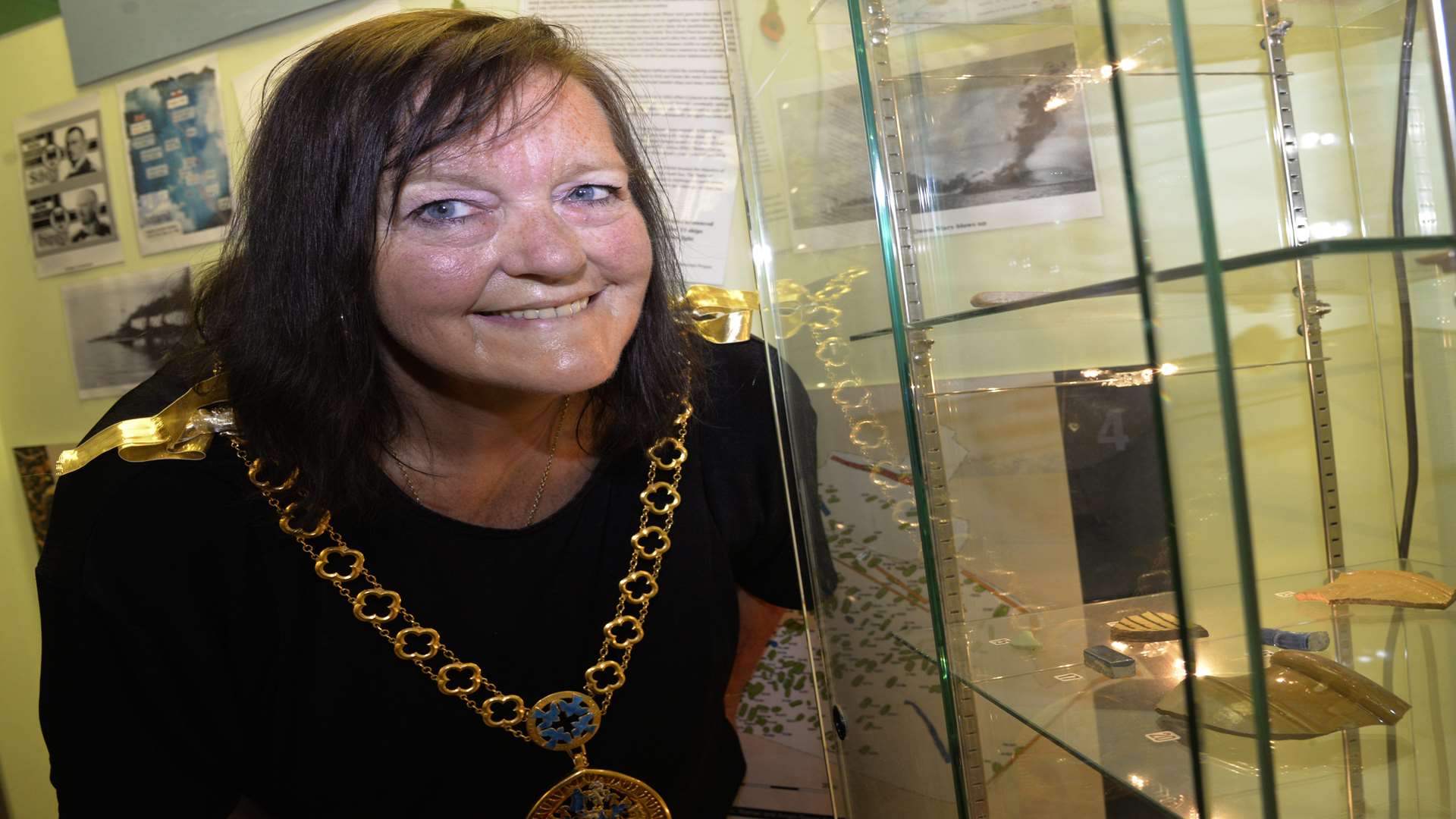 Cllr Lesley Ingham inspects finds from the past at the Rose Hill House Archaeological Dig Project in Sittingbourne's Forum shopping centre.