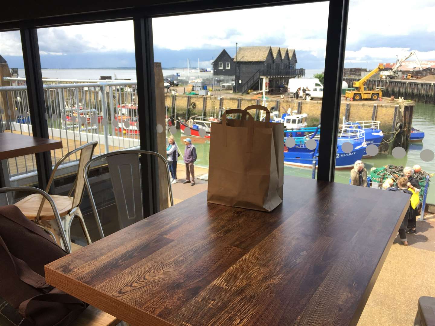 The view at the South Quay Shed in Whitstable harbour