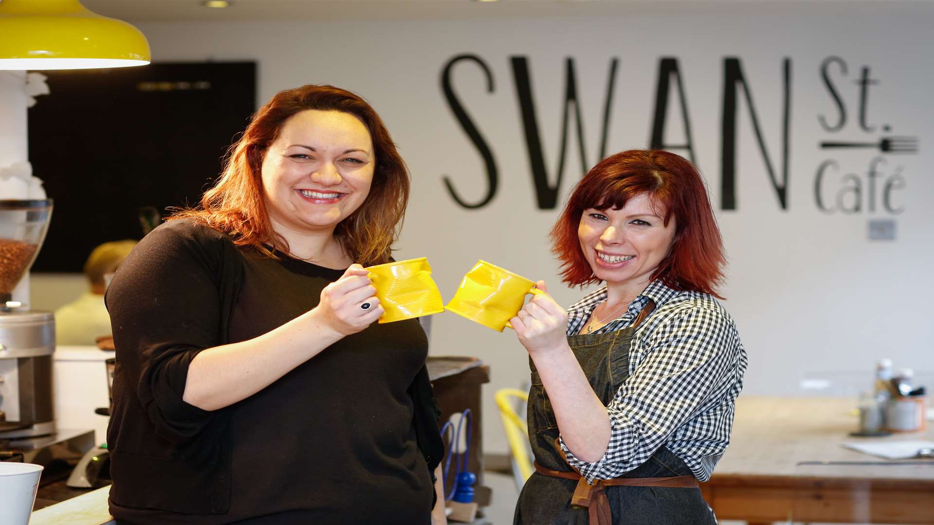 Charlotte Marchant-Slattery and Karen Rathbone with their squishy mugs