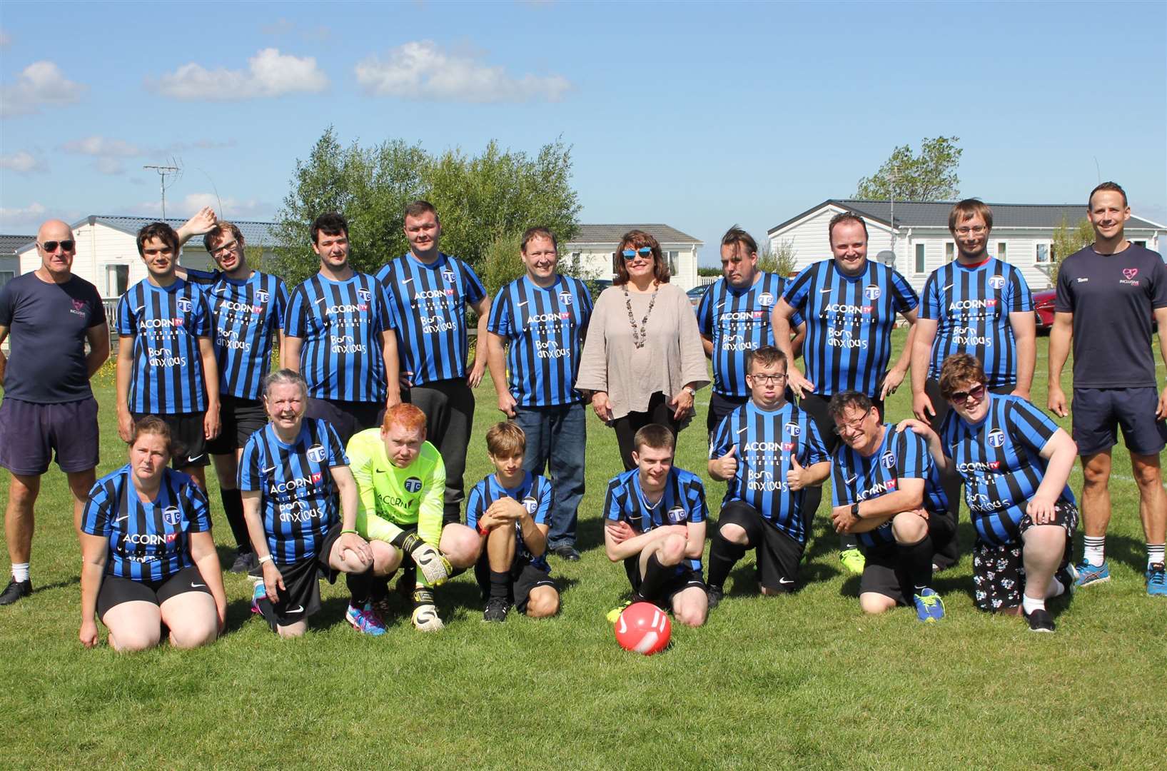 Tankerton FC's pan-disability team met with local author Julie Wassmer and its new sponsors, broadcast streaming service Acorn TV, and Born Anxious. Picture: Tankerton FC