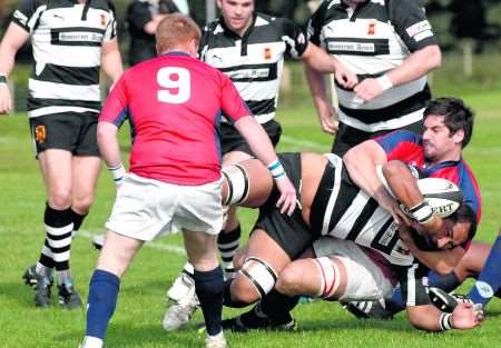 Gravesend (black and white) push forward against Staines in National 3 London & Southeast
