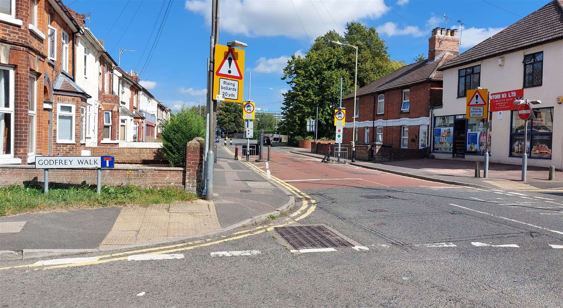 The barrier in Beaver Road is near the junction with Godfrey Walk