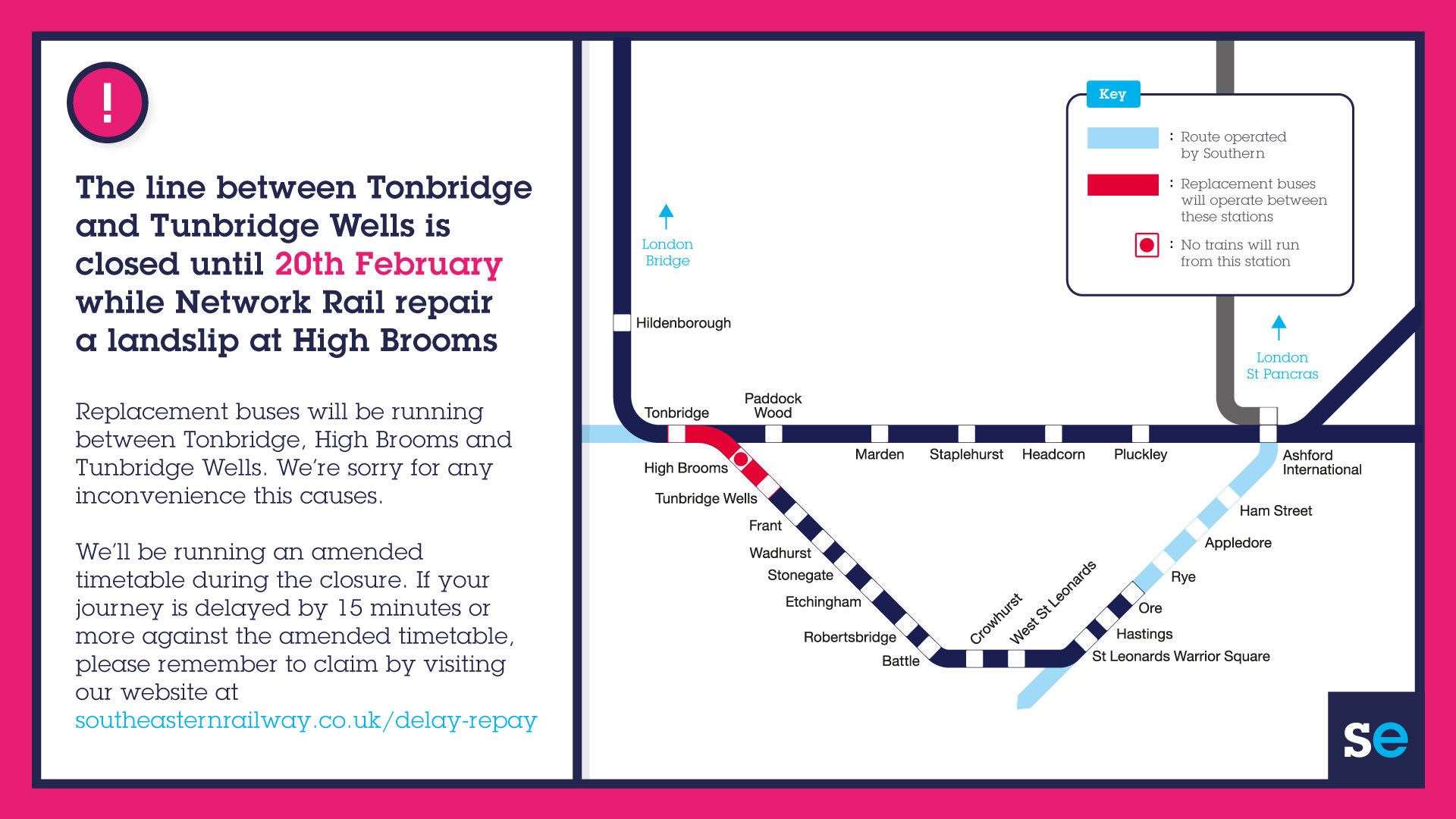 The Hastings line will be closed from Robertsbridge through to Tonbridge from Monday as Network Rail engineers tackle earthwork repairs. Picture: Network Rail