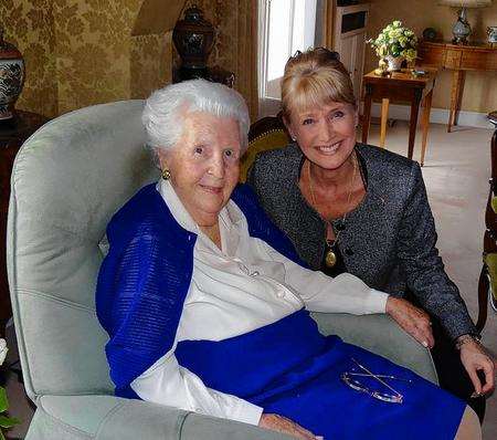 Jan Leeming, right, with Jacqueline Quentin-Mouchotte, the sister of René Mouchotte