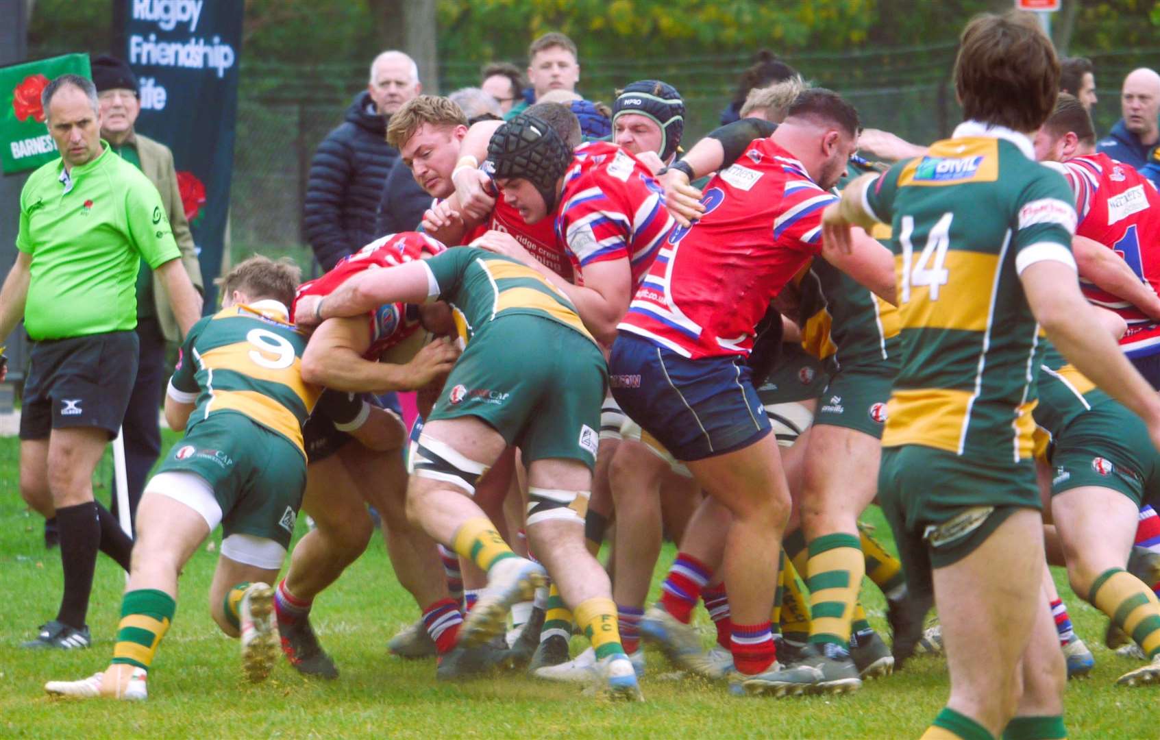 Tonbridge Juddians' forwards get stuck in on their way to victory No.9. Picture: Adam Hookway