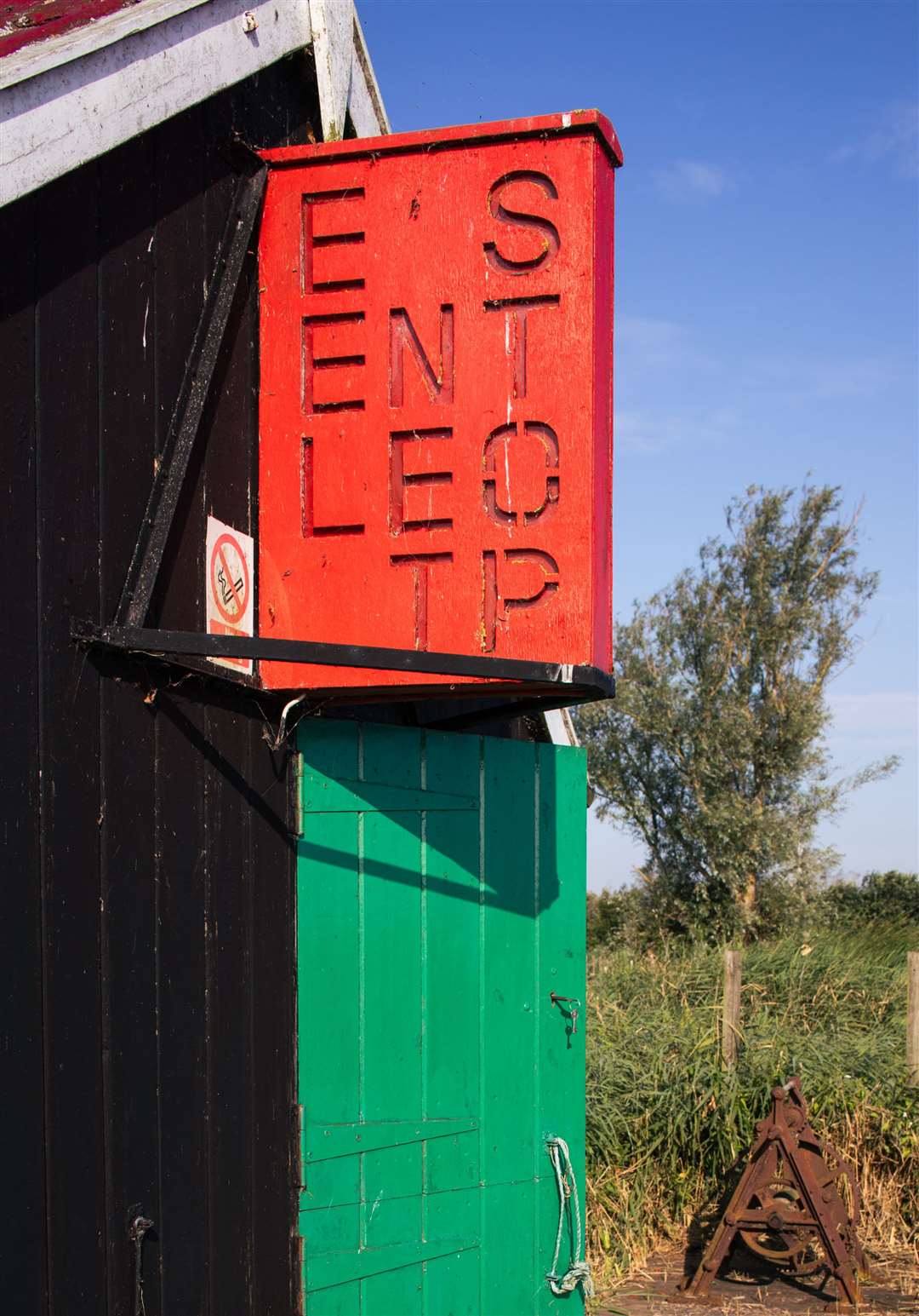 An ‘eel net stop’ sign at the Eel Sett (Historic England Archive/PA)